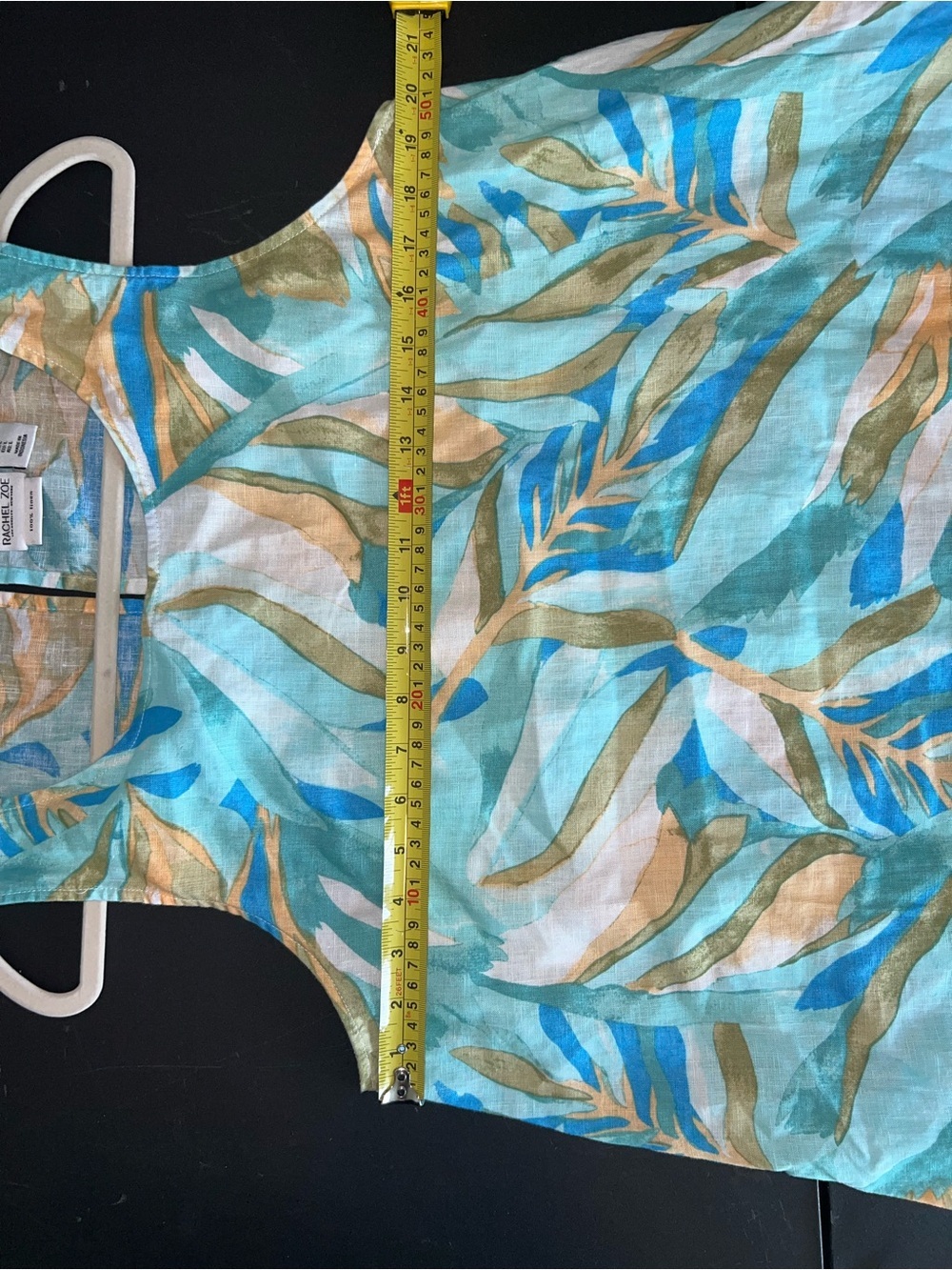 Rachel Zoe 100% Linen Aqua Leaf-Print Sleeveless Mini Dress - Picture 6 of 7